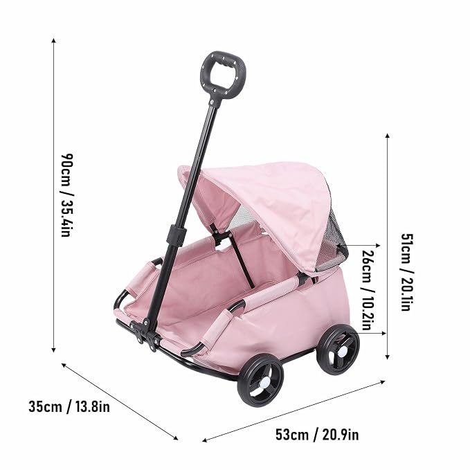 banapoy Foldable Pet Stroller with Canopy, 4 Wheels Pet Strolling Cart for Small Dogs Cats, Lightweight Easy Assembly, 1 Hand Fold, Outdoor Use (Pink)