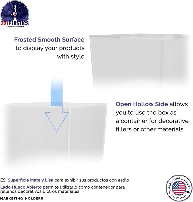Frosted Acrylic Display Box Versatile 5 Sided Pedestal No Lid 7.75" x 7.75" x 6" Opaque Merchandise Storage Bin Retail Product Riser One Open Side by Marketing Holders