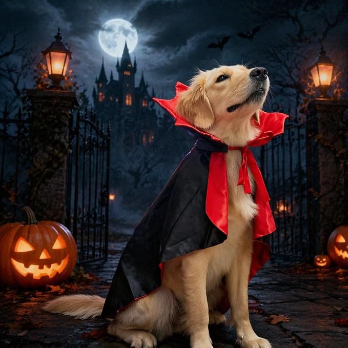 Golden Retriever Halloween Costume, Extra Large Dog Vampire Cape Cloak for Great Dane German Shepherd, Big Dog Halloween Costumes XL(Vampire,XL)