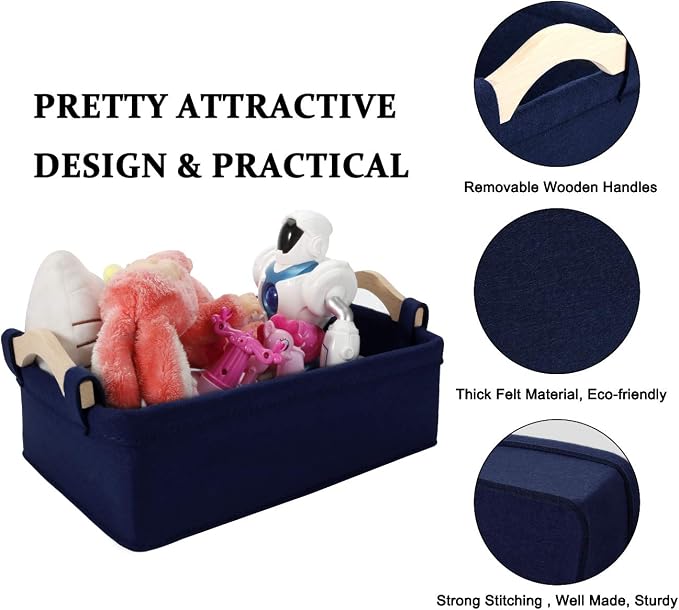 Small Storage Baskets Little Felt Soft Fabric Basket Storage Bins for Books Magazines Newspapers Shelves Collapsible Navy Blue Containers