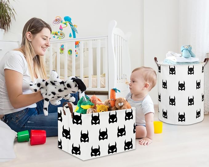 Batman Basket Kids Storage Basket Cute Basket Empty Toy Storage Bin Organizer Box Rectangular Room Decor for Home Books(Black bats)