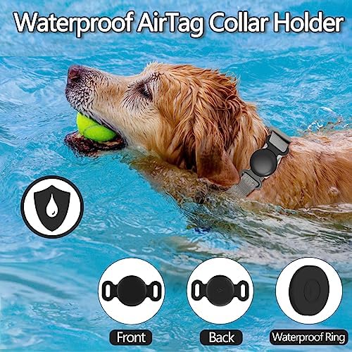 Waterproof Dog Collar with Airtag (1st & 2nd Gen) Holder, 1 Pack | Lightweight Silicone Hidden AirTag Holder for Dog Collar, Anti-Lost AirTag Case for Pet Cat Dog (Black)