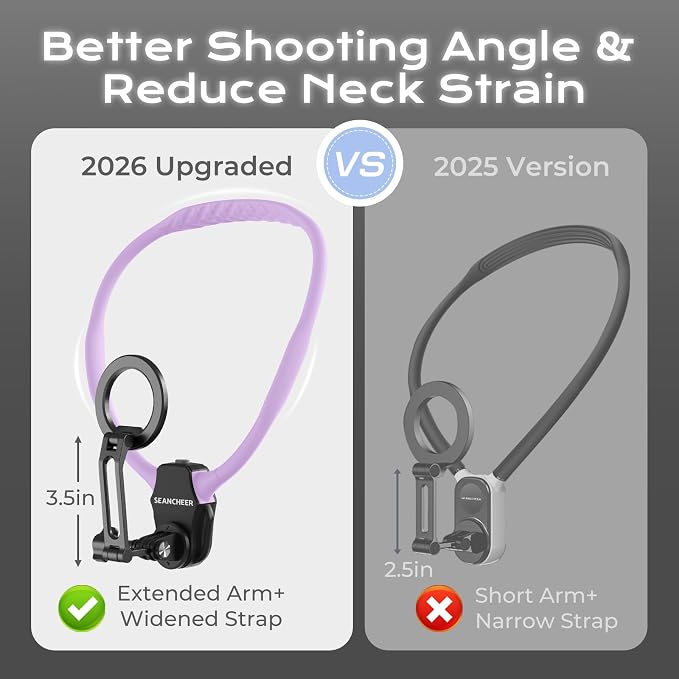 【2026 Extended Long】 Magnetic Neck Mount for Phones,Neck Phone Holder | 27.6"Hands Free Pov Phone Holder Chest Mount for iPhone17–12 & Android,Go Pro DJI,Camera Shoulder Supports