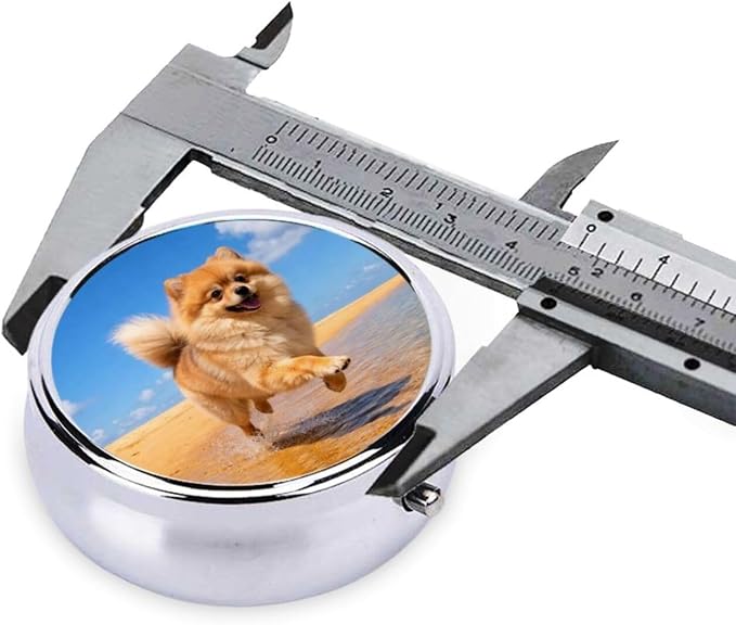 Pomeranian On The Beach Portable Pill Organizer | 3 Compartment, With Mirror, For Men Women, For Daily Supplements, Vitamins, Fish Oil, Jewelry, Candy, Travel