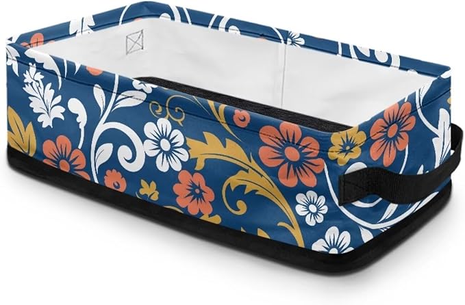 Blue Flower Print Toilet Paper Storage Basket Small Bathroom Baskets for Organizing Countertop Toilet Tank Topper Paper Basket Home Bedroom Nursery Living Room