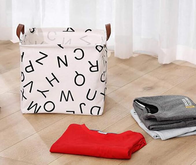 Square Storage Basket Canvas Collapsible Organizer Bins for Book, Nursery, Kid's Toys, Closet & Laundry, Gift Baskets(Letter)