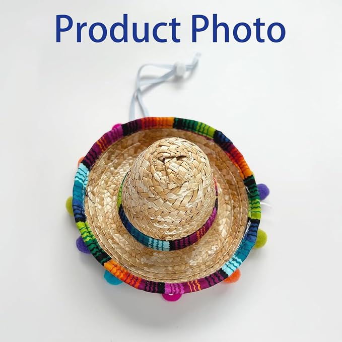 Pet Mexican Hat, Colorful Bobble Ball Tassel, Adjustable Design, Comfortable and Fashionable Dress for Small and Medium-Sized Pets. (Colorful)