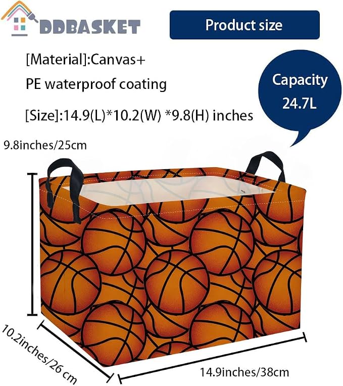 Rectangular Basketball Baskets Gift Basket Empty Kids Storage Bins Baby Boy Basket Kids Toy Storage Bin Organizer Box Basketball Room Decor for Home(Basketballs)