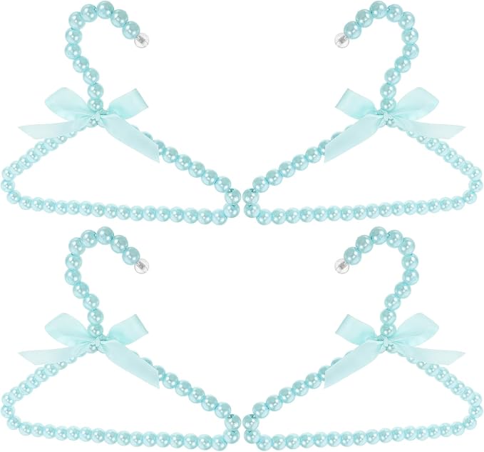 TEHAUX 4pcs Elegant Pet Clothes Hanger with Pearl Beads, Mini Dog and Cat Clothing Rack, Plastic and Iron Wire Construction for Sturdy Support and Organized Storage at Home or Grooming