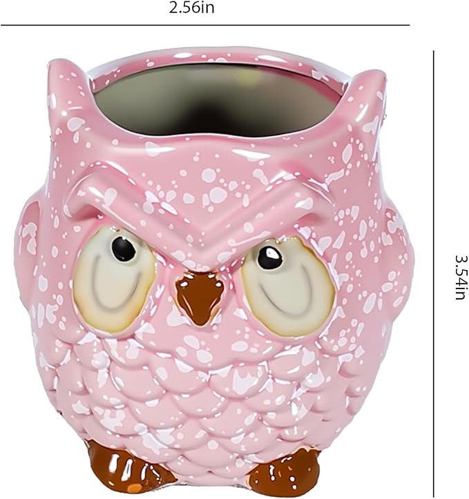 Ceramic Owl Shaped Pen Pencil Holder for Desk Decoration Accessories Owl Decor Makeup Brush Pen Cups Succulent Plant Pot Office School Ideal Gifts for Women, Mom or Birthdays