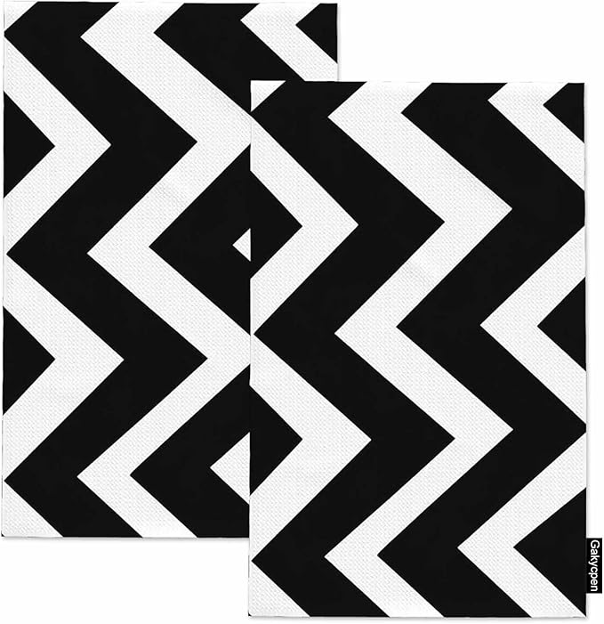 Geometric Waffle Kitchen Dish Cloths Monochrome Abstract Black White Stripes Ultra Soft Absorbent Quick Drying Dish Towels 16 X 24 Inches Set of 2
