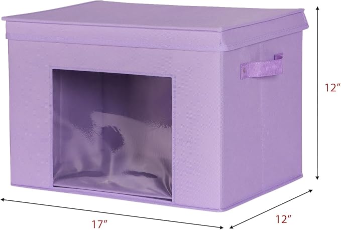 Univivi Fabric Storage Bins with Lids for Closet, 4 Pack, Purple | Fabric Foldable Storage Boxes, Sturdy Collapsible Storage Bins with Clear Window, Storage Cubes for Home, Closet, Shelves