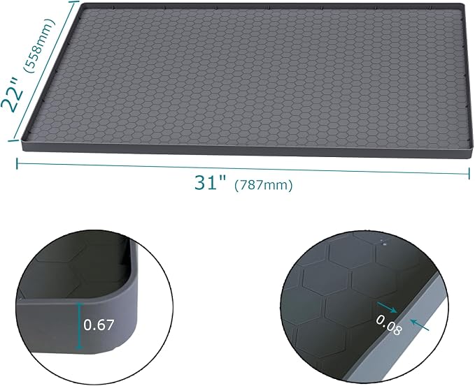 Under Sink Mat 31 x 22 for Kitchen Waterproof, Silicone Under Sink Liner for Kitchen Bathroom Cabinet Organizers and Storage, Easy to Clean Cabinet Mat, Grey
