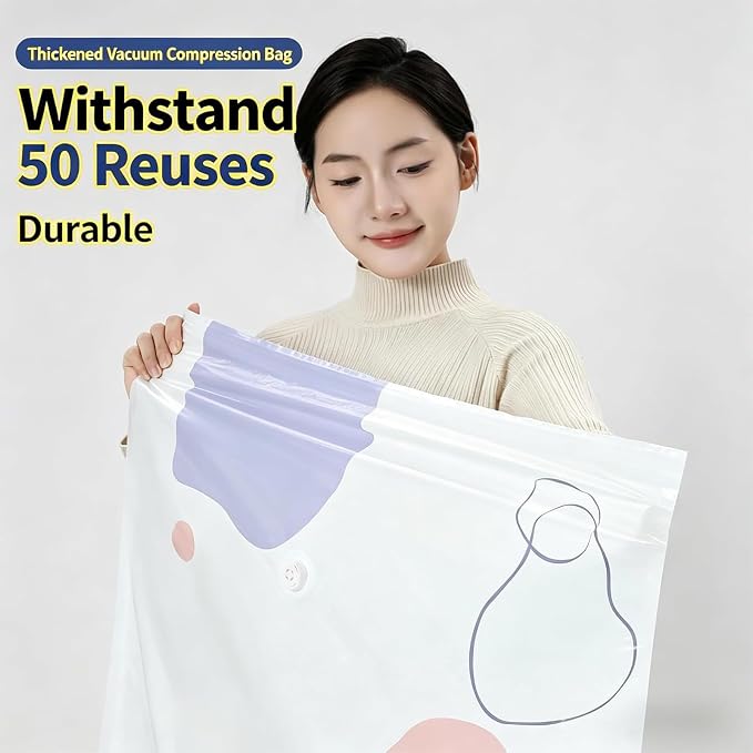 No‑Pump Vacuum Storage Bags, Large Storage Compression Bags, Heavy-Duty Press & Seal For Clothes, Press & seal, no pump needed. Saves 80% space, Perfect for bulky bedding (2 pcs XXL)