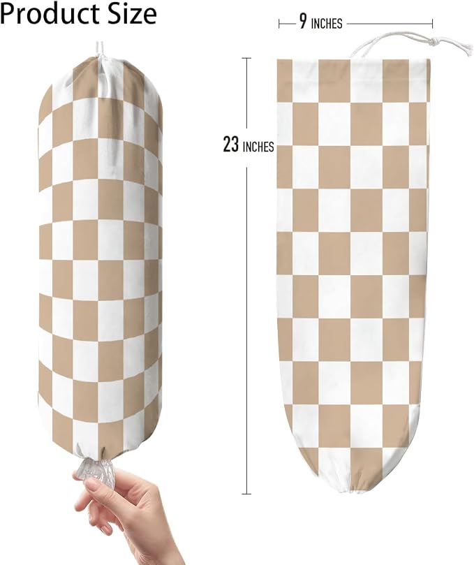 Plastic Bag Holder, Wall Mount Plastic Bag Organizer Dispenser Reusable Grocery Bag Organizer for Home Kitchen(Brown Checkered)