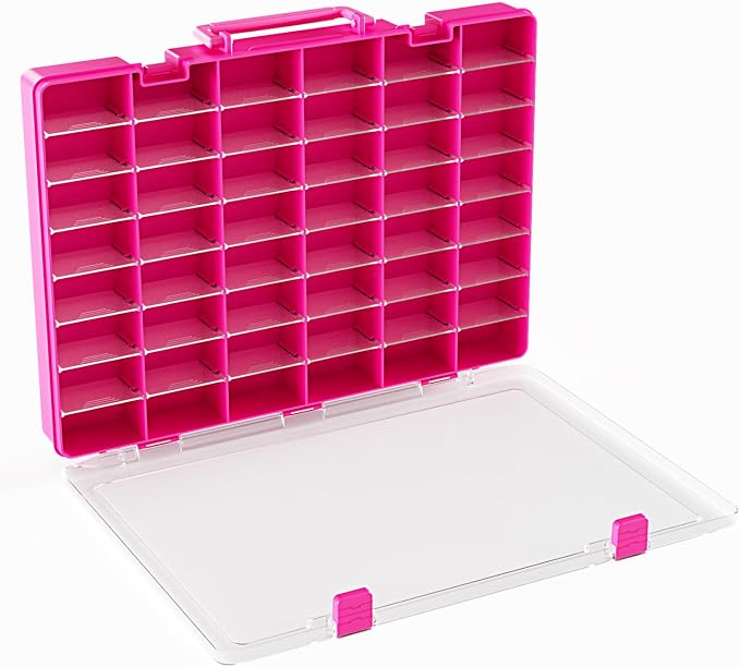 48 Compartment Clear Toy Storage Organizer, Adjustable Dividers, Parts Case | Jewelry Beads Craft Hardware Tackle Box, Built In Handle, Secure Latch, Sturdy See Through Design, Display Shelf Collectibles