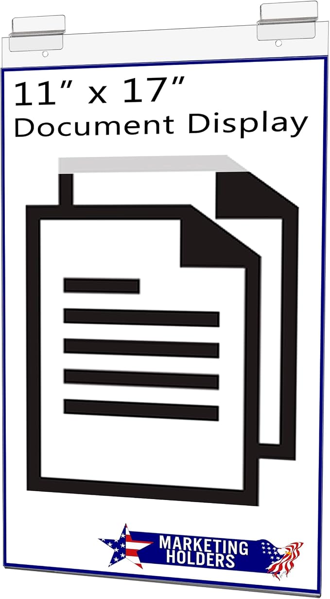 Marketing Holders 2 Pack Slatwall Sign Holder for 11" x 17" Large Announcements Clear Acrylic Ad Sleeve Slot Wall Mount for Hours of Operation Price Sheets and Flyers for Offices and Hotels
