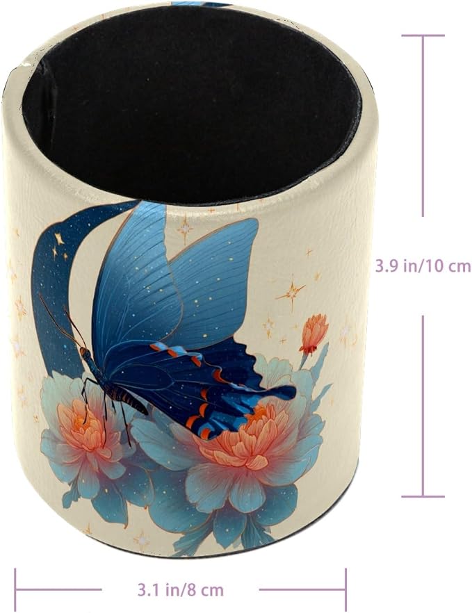 Butterfly and Flowers Pen Holder, Pencil Cup Marker Brush Holder Desk Storage Case, Desktop Organizer for School Office Home Supplies