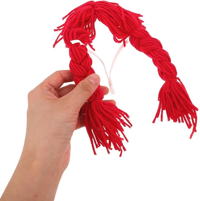 DOITOOL Red Cat Braid Wig Featuring Clip-on Attachment, Yarn Braided Pigtail Hairpiece for Pets, Reusable and Washable Costume Accessory for Halloween and Holiday Celebrations