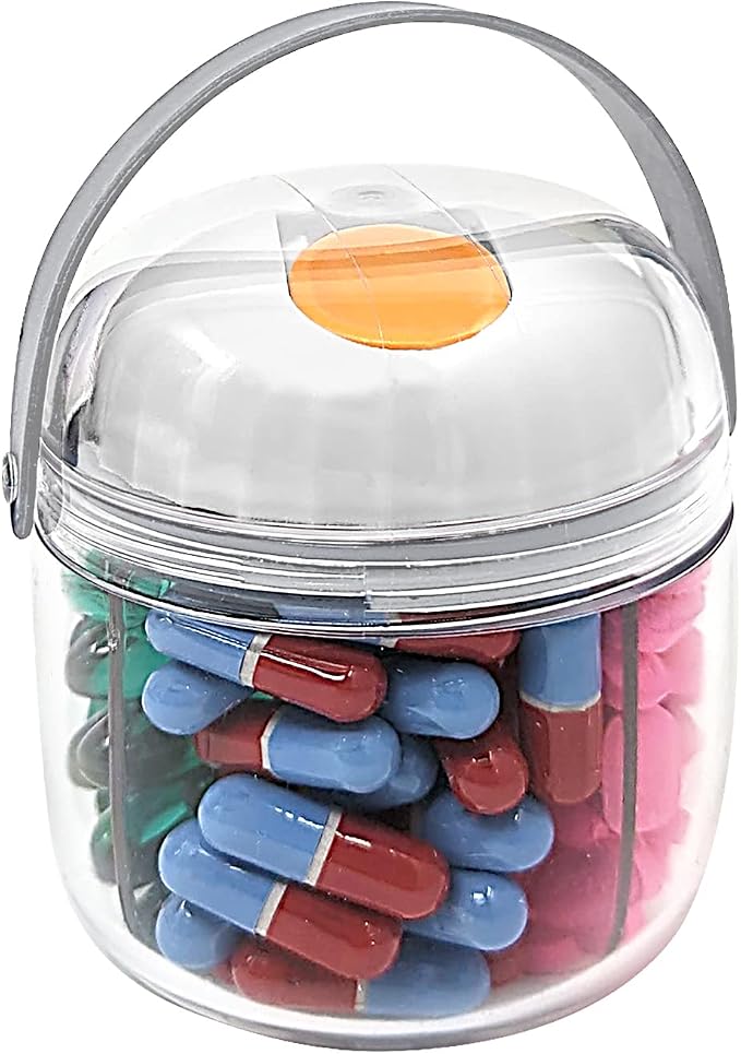 Mini Pill Dispenser Organizer Bottle, Daily Travel Medication Box with Secure Closure (Mini - White)