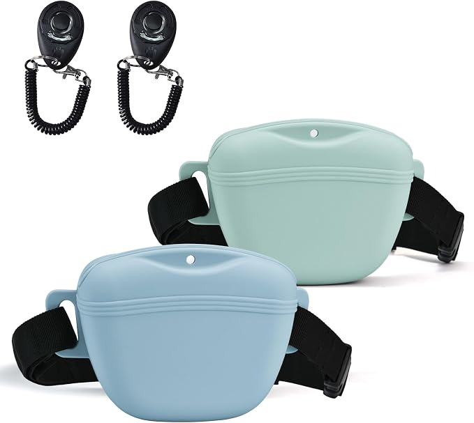 AUDWUD Magnetic Silicone Dog Treat Pouch with Adjustable Belt | Fits All Waist Sizes.Hands free with adjustable strap 31"-49.5",Magnetic spill proof seal for active,flexible