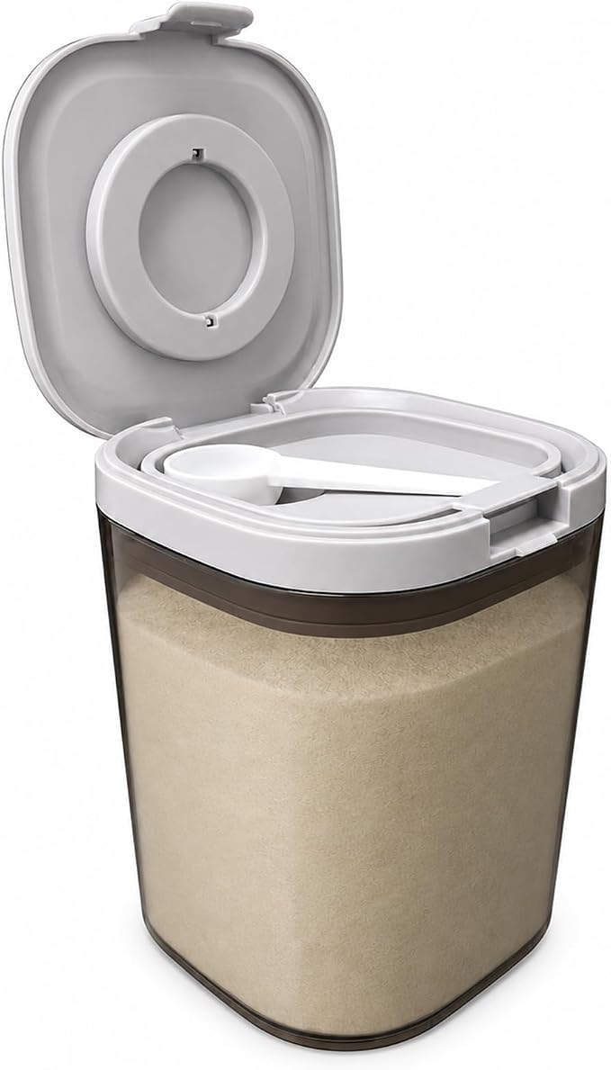 44 oz Airtight Formula Canister with Date Tracker & Scoop, 4.9 x 4.9 x 6.1 in Food Storage Jar for Beans, Grounds, Sugar & Flour, Airtight Container for Kitchen Organization