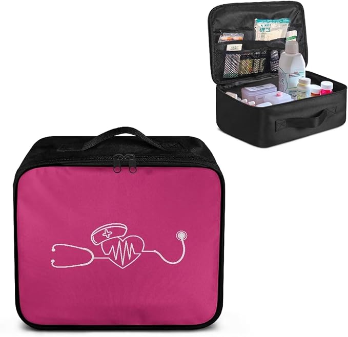 Cute First Aid Bag Empty Nurse Medical Bag Empty Stethoscope Pattern First Aid Pouches Empty Pink Medical Supplies Organizer Bag for School Kids Student Car Home Camping Hiking