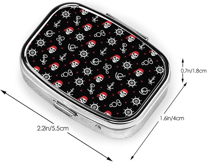 Purse Pill Container Slim Vitamin Organizer Credit-Card Sized Women’s Daily Essential, Nautical Anchor Pirate Skulls Crossbones