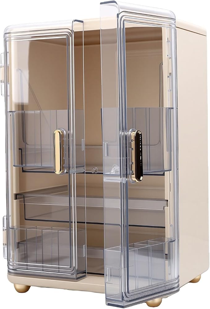 Dpofirs Transparent Door 3 Tier Makeup Storage | Skincare Organizer For Countertop Vanity Large Capacity Jewelry Lipstick Box