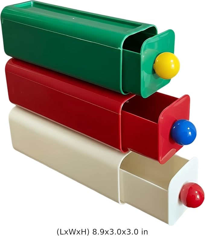 3 Pcs PET Drawer-type Storage Box Set, Underwear Storage Organizer, Socks Storage Compartment, Rose Red, Green, Cream, Wall Mounted Drawer Organizer for Home Storage, Home Décor, 8.9 x 3 x 3 in
