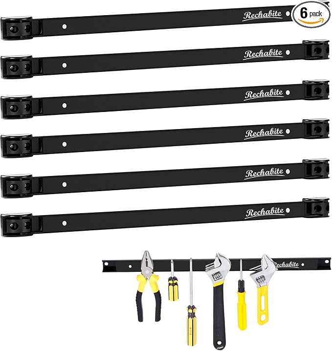 6 Pieces 18" Magnetic Tool Holder Strip, Black Magnet Bar, Metal Tool Organizer Rack for Garage Organization, Easy To Install in Workshop, Mounting Screws Included