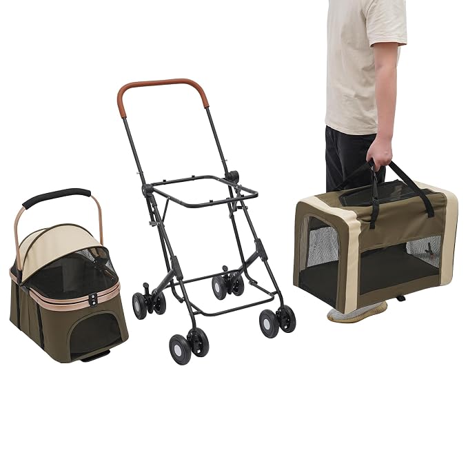 Pet Stroller for Small Medium Dogs Up to 77lbs, 2 Detachable Carriers, Folding Pet Carriage Cart for Dogs Cats, 360° Front Wheels Portable Cat Puppy Jogging Stroller with Storage Pocket