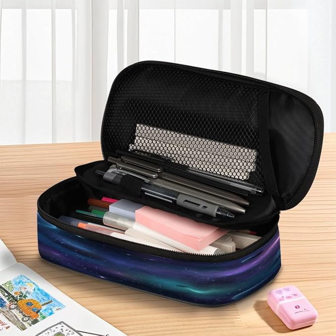 Cute Pencil Case for Girls Boys, Starry Universe With Planets And Stars Portable Pencil Bags Pouch Pen Case Organizer with Zipper for School College Office