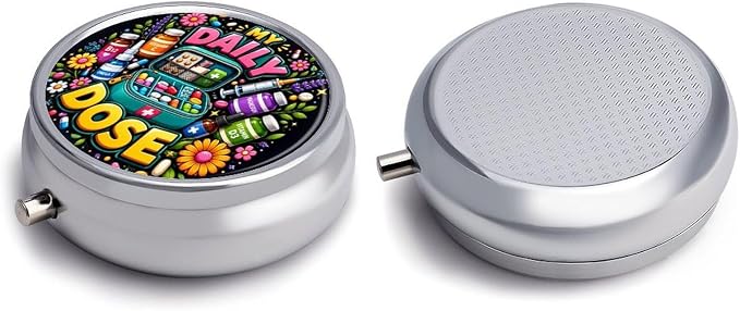 Daily Dose Vitamins Supplements Health Care Round Pill Box with 3 Compartments, Portable Travel Pill Organizer with Spring Snap Closure for Vitamins Supplements Fish Oil