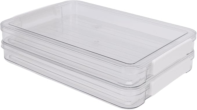 2Pcs Flat Plastic File Storage Bins, Sturdy PET Material with Non Slip Bottom and Transparent Lid, Stackable Document Organizer with Snap on for A4 Paper and Office Supplies