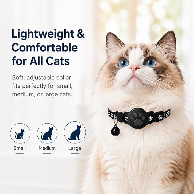 Pet Tracker,GPS Collar for Cats,Smart tag,Waterproof Compatible with Find My,No Monthly Fee,Advanced Tracking Solution Smart Collar for Pet Safety Ideal Small Large Cats(iOS User)