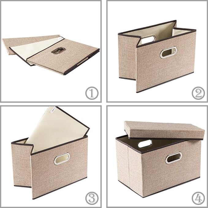 Collapsible Storage Cubes with Lids [1-Pack] Jute Fabric Foldable Storage Boxes Organizer Containers Baskets Bins with Cover for Home Bedroom Closet Office Nursery (14.9x9.8x9.8)