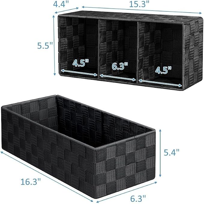 Woven Black Storage Baskets Shelf Tote Boxes for Organizing, Woven Baskets for Shelves Small Baskets Organizer Bins Pantry Storage Baskets (Black, 13Qt./2 PCS)