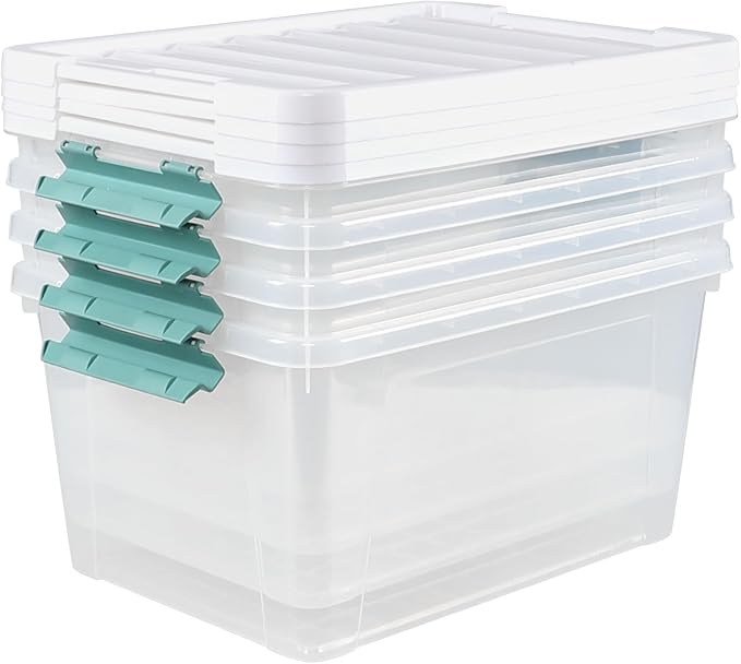 35 Qt Clear Plastic Storage Bins with Lids, 4-Pack Organizing Totes | Stackable Storage Boxes Organization for Garage, Closet, Kitchen, Durable Clear Containers for Organizing and Easy Viewing