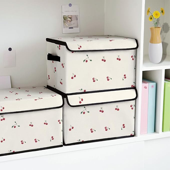 Stackable Clothes Storage Bins with Lids 3 Pack. | Closet Organizers Fabric Cat Printing Box for Home and Office,Blanket Clothes Organizers,Under Bed Storage Containers