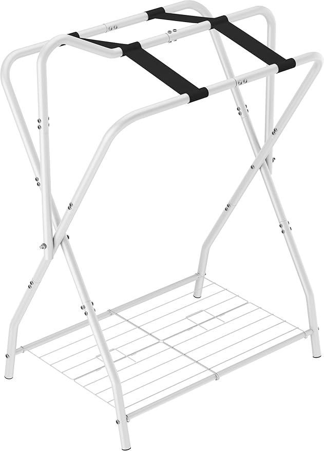 Queension Foldable Saddle Rack with Bottom Storage for Horse Stable, White | Portable Horse Saddle Stand for English & Western Saddles, Saddle Pad Rack for Horse tack, Horses Blanket