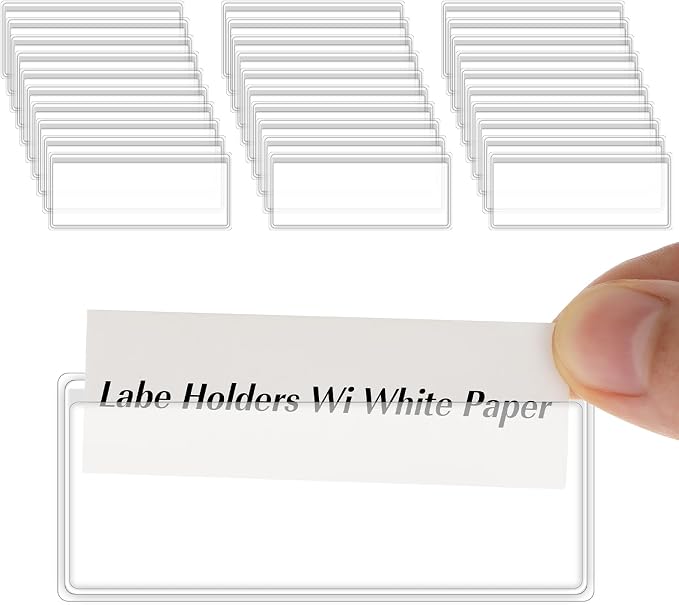 ASTER 30Pcs Self Adhesive Label Holders, Clear Shelf Tag Plastic Drawer Labels Index Card Pockets for Labels with Paper, Self Stick Shelf Label Holder for Supermarket, Bookshelf, Mailbox(3 x 1.3 Inch)