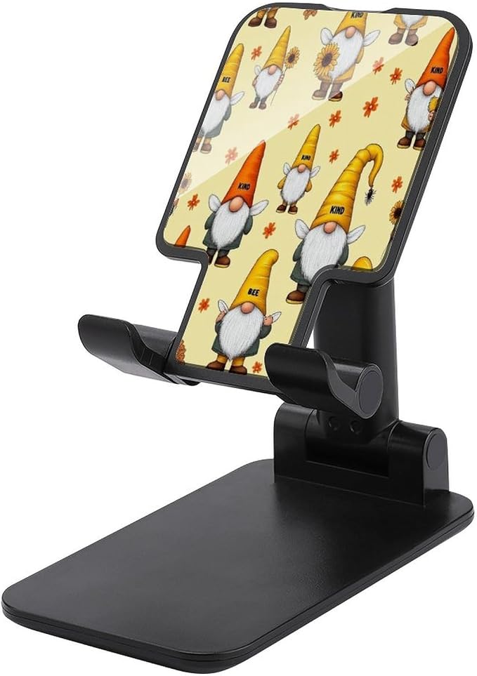Travel Lightweight Bee Sunflower Yellow Flowers Floral Cell Phone Holder | Funny Honeybee Gnomes, Foldable Adjustable, Desk Phone Stand, Hands Free, Viewing Accessory, Daily Use