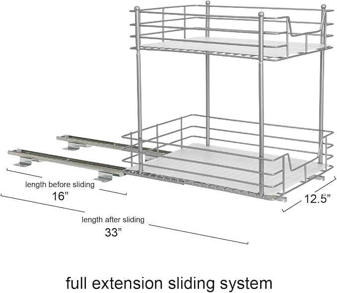 Household Essentials Brushed Steel Two-Tier Pull-Out Pantry Organizer