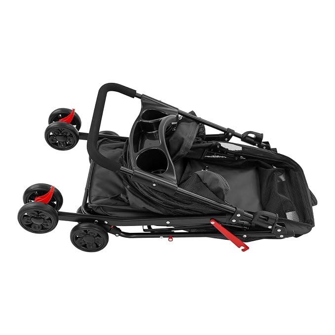 Pet Stroller for Small Medium Dogs Cats 40 lbs, Foldable Dog Stroller with Storage Basket and Cup Holder, Portable Pet Travel Cart with Breathable Mesh Canopy (Black)