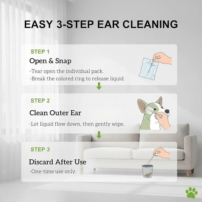 50 Pcs 2-in-1 Pet Ear Cleaning Cotton Swabs for Dogs & Cats - Essential Oil Infused Cat Ear Cleaner - Gentle Ear Wax Removal - Soothing Itch & Freshness - Individually Wrapped for Easy Use
