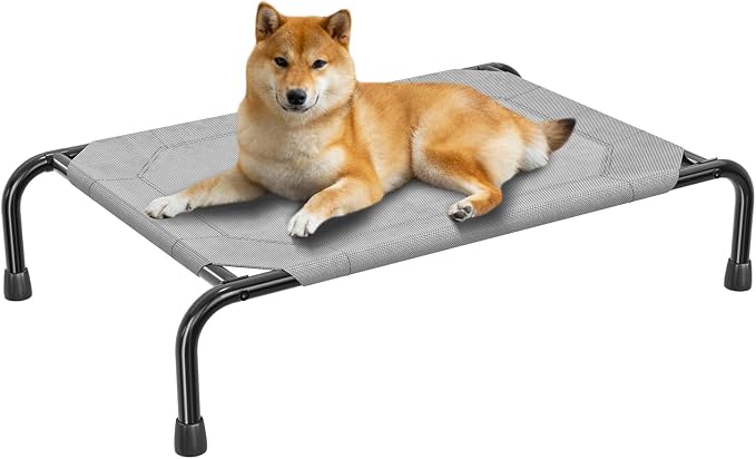 Simple Trending Outdoor Elevated Dog Bed, Cooling Raised Dog Cots, Grey | Pet Bed for Small Dogs, Waterproof Cover, Breathable mesh, Non-Slip Feet, Suitable for Indoor or Outdoor Use, 36.5" x 22.5"