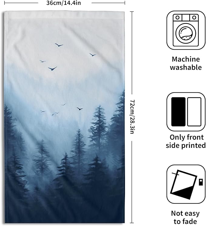 Giwawa Blue Misty Forest Hand Towels Set of 2 Nature Mountain Soft Guest Face Bath Towel Kitchen Dish Towels Spa Home Bathroom Decorations
