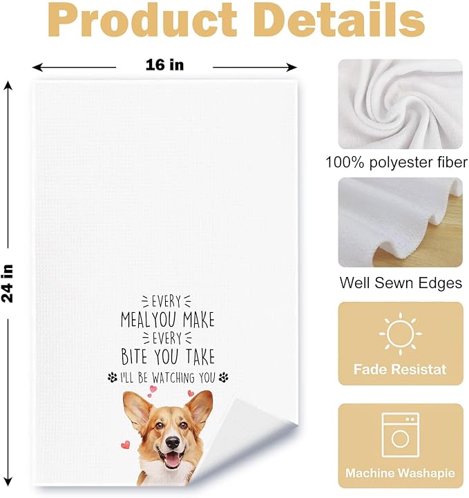 Corgi Dog Kitchen Towels Set of 2, Corgi Gifts for Lovers Women Men Dish Tea Towels for Kitchen Decor, Dog Mom Lovers Owners Gifts Hand Towels, 16x24 Inches