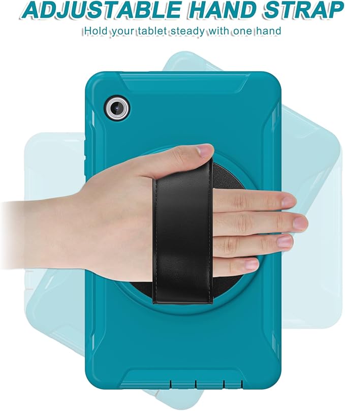 for Samsung Galaxy Tab A11 (2025) 8.7 inch Case 5G with Screen Protector, Hand Strap, Pen Holder & 360° Rotating Stand,Shockproof Protective Cover for SM-X130/X133/X135 (Blue)